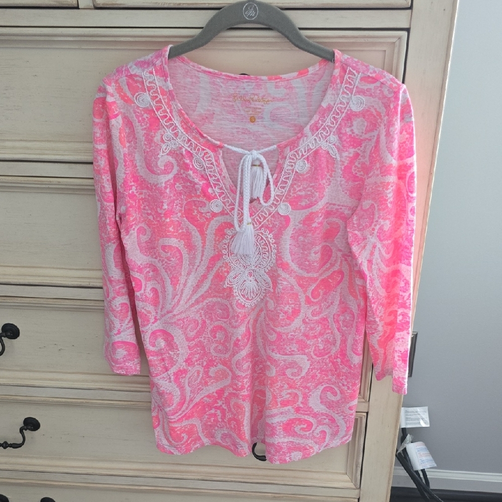 Lilly Pulitzer Pink and White Paisley Blouse